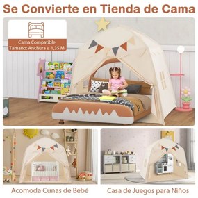 Tenda para crianças 157 x 98 x 148 cm com faixas e luzes de cordas Casa de brincar grande para crianças dos 3 aos 12 anos Bege