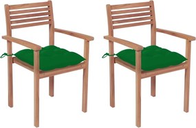 vidaXL Cadeiras de jardim c/ almofadões verdes 2 pcs teca maciça