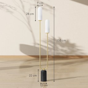 Candeeiro de pé para sala de estar com 2 abajures de vidro, base em mármore e interruptor de pé, branco