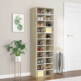 vidaXL Armário p/ sapatos 54x34x183cm contrapl. branco/carvalho sonoma