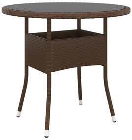 3 pcs conj. bistrô de jardim vime PE e vidro temperado castanho