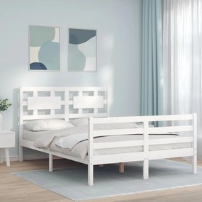 vidaXL Estrutura de cama de casal c/ cabeceira madeira maciça branco