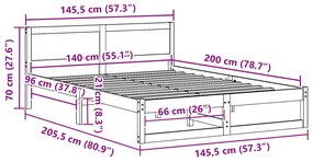 Estrutura de Cama Marrom Encerado Madeira 140 x 200 cm Simples