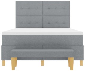 Cama Box Spring vidaXL com Colchão e Banco Cinza Claro 140x190 cm Teci
