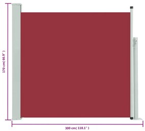 Toldo lateral retrátil para pátio 170x300 cm vermelho