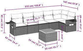 7 pcs conjunto de sofás p/ jardim c/ almofadões vime PE preto