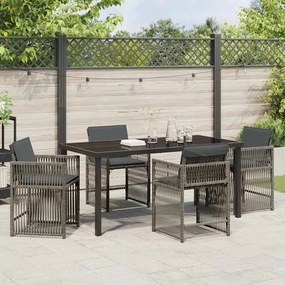 Conjunto de Jantar de Jardim de 5 Peças com Almofadas Cinza em Rattan