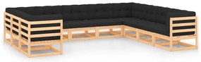 10 pcs conj. lounge jardim c/ almofadões pinho maciço antracite
