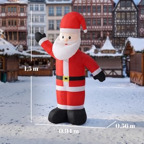 Pai Natal Insuflável de Natal 150 cm com Acabamento Aveludado e Saco de Arrumação, Decoração de Exterior