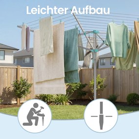Estendal de roupa giratório 139,2 x 139,2 x 182 cm, com 45 m de corda, prateado