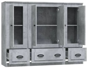 Armários altos 3 pcs derivados de madeira cinzento cimento