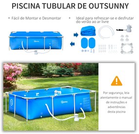 Outsunny Piscina Desmontável Tubular 252x152x65cm com Depuradora de Ca