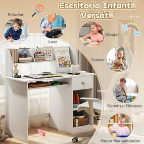 Secretária  para crianças com bandeja para teclado, gaveta e estante multifuncional (CADEIRA NÃO INCLUIDA)  Branco