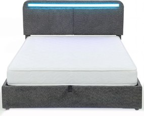 Cama com arrumação 140 x 190 cm com iluminação LED (COLCHÃO NÃO INCLUIDO), cabeceira ajustável, estrutura de cama de casal, base de ripas de madeira,