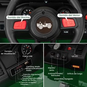 Carro Elétrico para Crianças de 2 Lugares com Bateria 24V com Controlo Remoto Bluetooth Música Luzes LED Verde