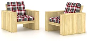 Cadeiras de jardim 2 pcs c/ almofadões xadrez vermelho pinho