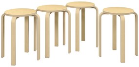 HOMCOM Bancos de Madeira Conjunto de 4 Bancos de Madeira Bancos Modernos Redondos Carga 120 kg Ø40x45 cm Madeira | Aosom Portugal