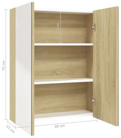 Armário espelhado p/ casa banho 60x15x75 cm MDF branco/carvalho