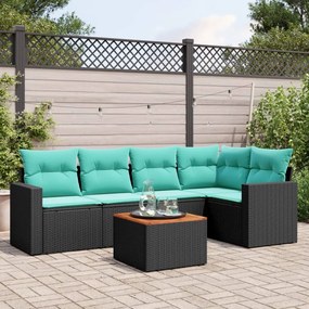 vidaXL 6 pcs conjunto de sofás p/ jardim c/ almofadões vime PE preto