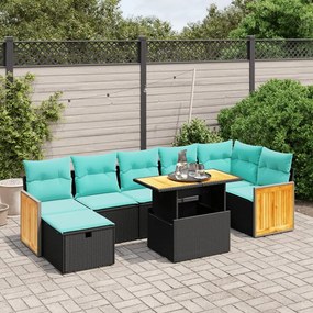 vidaXL 8 pcs conjunto de sofás p/ jardim c/ almofadões vime PE preto