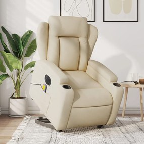 vidaXL Poltrona elétrica elevatória massagens tecido creme