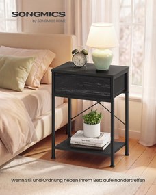 Mesa de cabeceira preta com tomada LED, 39,6 x 30 x 60,4 cm, 2 gavetas Preto