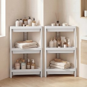 Conjunto de 2 estantes de canto com 3 níveis 26 x 44 x 67,5 cm em PP, estante de casa de banho desmontável com drenagem, organizador, para cozinha e q