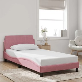 Estrutura cama c/ cabeceira sem colchão 100x200 cm veludo rosa