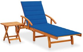Espreguiçadeira de jardim com mesa e almofadão acácia maciça