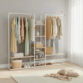 Guarda-roupa aberto com 6 prateleiras e 2 varões 33,8 x 163,6 x 175,3 cm bege-branco