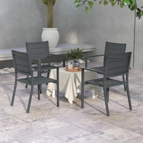 Conjunto de 4 cadeiras de jardim empilháveis em alumínio e textilene com braços, conjunto de 4 peças para exterior