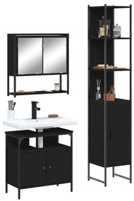 vidaXL 3 pcs conjunto móveis casa de banho derivados de madeira preto