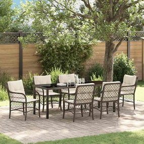 vidaXL Conjunto de jantar de jardim com 7 peças e almofadas - castanho - polyrattan.