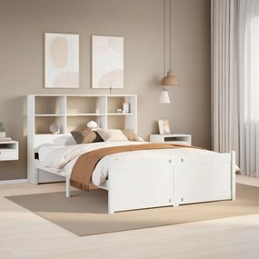 Cama com estante sem colchão 140x200 cm pinho maciço branco