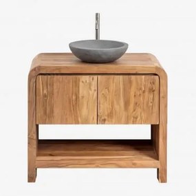 Conjunto De Móvel De Casa De Banho Em Madeira Vacry Castanho Acácia & Cimento Cinzento Redondo Ø40 Cm Tarsis & Sem Espelho & Cinzento - Sklum