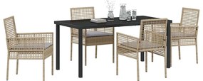 Conjunto de Jantar de Jardim com Almofadas Bege Rattan Polímero