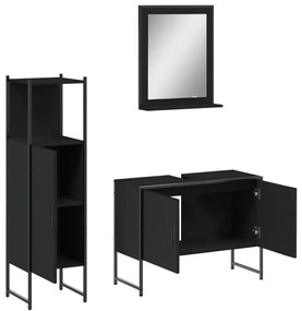 3 pcs conjunto móveis casa de banho derivados de madeira preto