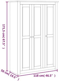 Roupeiro com 3 portas 118x50x171,5 cm pinho Panamá