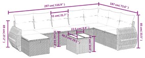9 pcs conj. sofás jardim c/ almofadões vime PE bege misturado