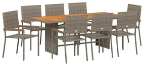 Conjunto de Jantar vidaXL de 9 Peças Cinza Polirattan