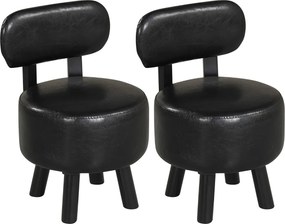 Conjunto de 2 bancos baixos redondos estofados com encosto 32,5 x 35 x 51 cm, pés de madeira, borracha e espuma espessa para sofá, entrada ou sala de