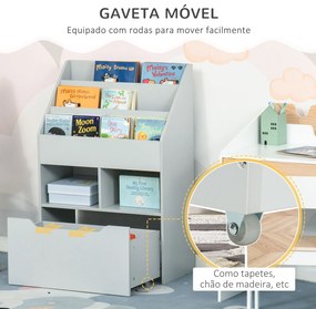 Estante de Brinquedos com 3 Compartimentos 2 Prateleiras e Gaveta Móvel com 4 Rodas Estante para Livros Infantil para Dormitório Infantil Sala de Jogo