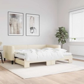 vidaXL Sofá-cama c/ gavetão e colchões 90x200 cm tecido cor creme