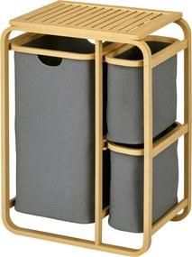 Cesto para roupa suja em bambu, 3 cestos - 49 L x 33 P x 70 A cm, cinzento