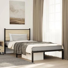 Estrutura de cama sem colchão 107x203 cm metal carvalho sonoma