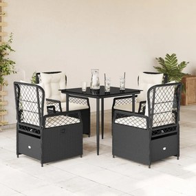5 pcs conjunto de jantar p/ jardim c/ almofadões vime PE preto