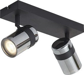 Foco de teto preto com vidro fumê 2 luzes giratório e inclinável - Gianni