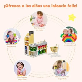 Supermercado de brincar com carrinho de compras e caixa registadora com leitor de código de barras 90 x 62 x 111 cm Multicolor