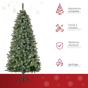 Árvore de Natal artificial com efeito nevado, 180 cm de altura, 50 pinhas, 718 ramos com agulhas, imitação de Nordmann, muito realista