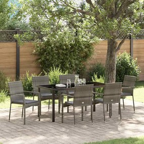 vidaXL Conjunto de Jantar de Jardim com 7 Peças e Almofadas Cinza em Rattan Sintético